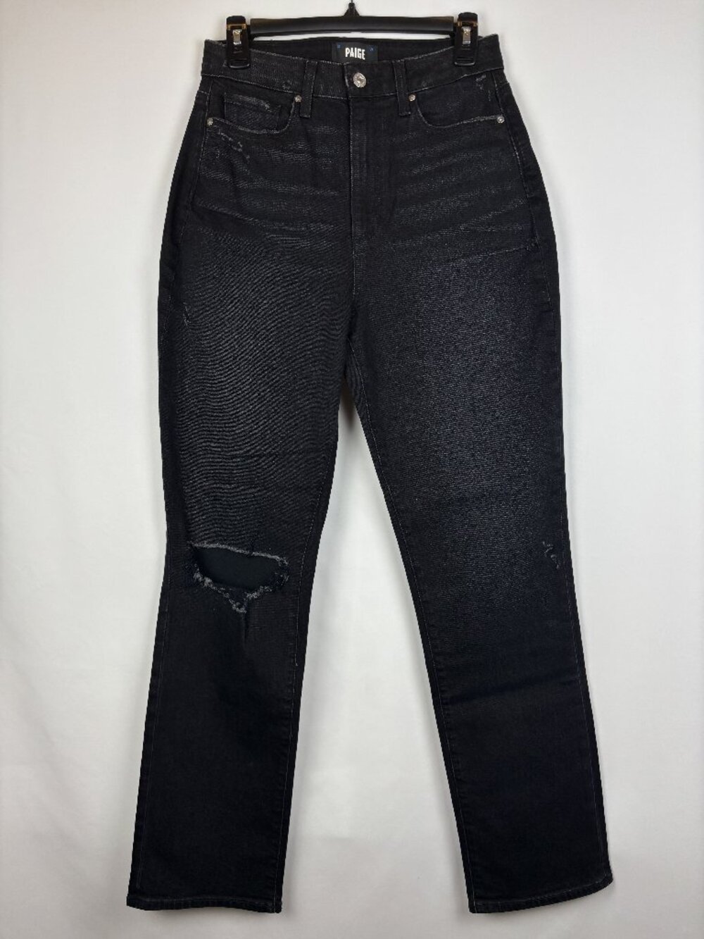 29 Paige The Knockout Jeans High Rise Modern Straight Leg Black Jean Cotton